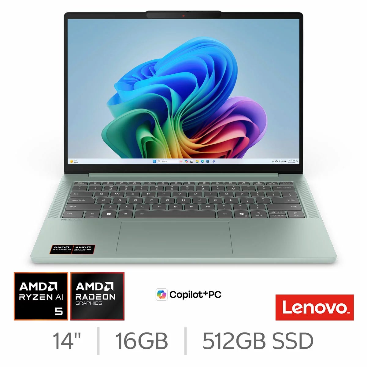Lenovo IdeaPad Slim 5, Copilot+ PC, AMD Ryzen AI 5, 16GB RAM, 512GB SSD, 14 inch OLED Laptop, 83S1000SUK