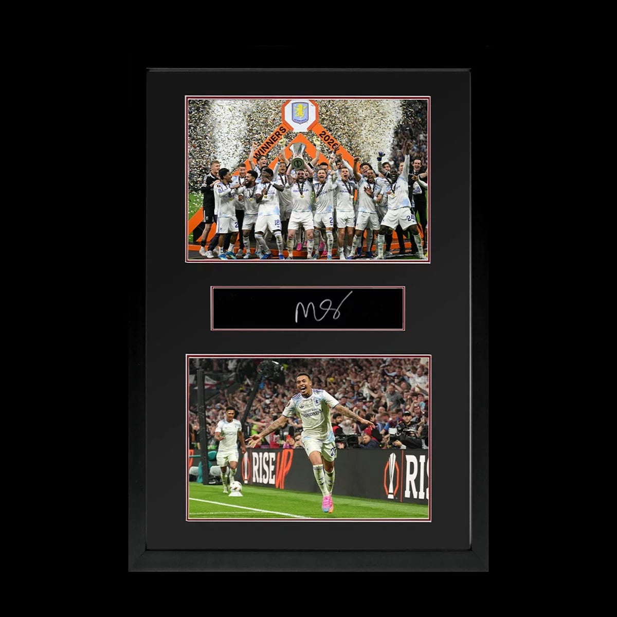 Morgan Rogers Signed Framed Aston Villa Europa Leage Plaque in 2 Options: White or Black Mount, view 2