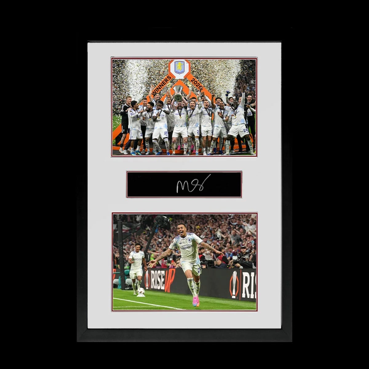 Morgan Rogers Signed Framed Aston Villa Europa Leage Plaque in 2 Options: White or Black Mount, view 3