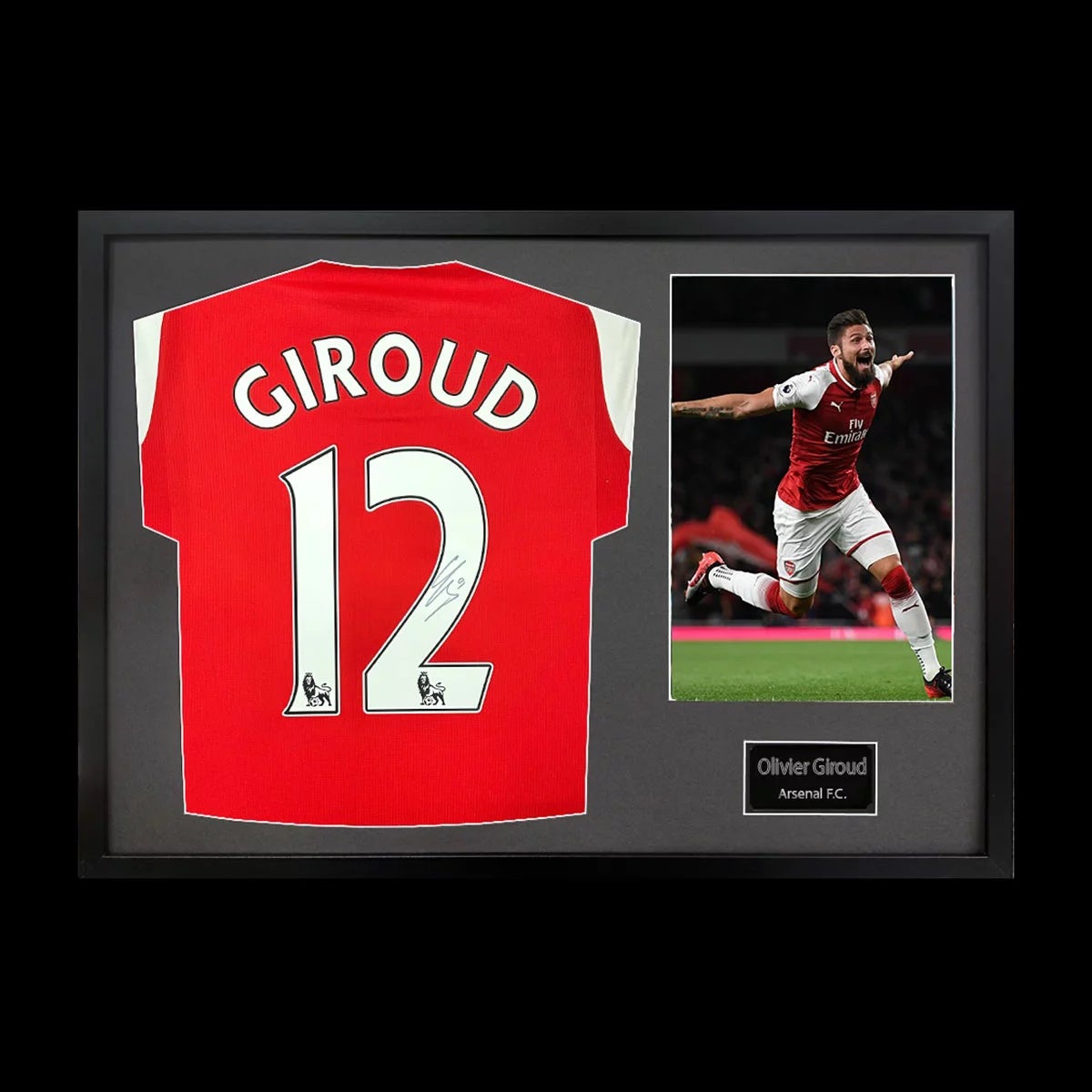 Olivier Giroud Signed Framed Arsenal Football Shirt including 1 Photo in 2 Options: White or Black Mount, view 2