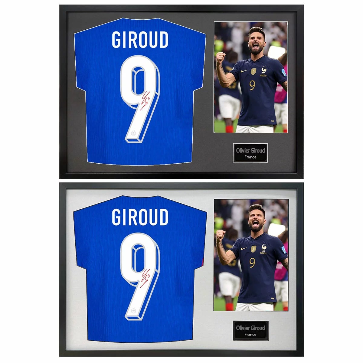 Olivier Giroud Signed Framed France Football Shirt including 1 Photo in 2 Options: White or Black Mount