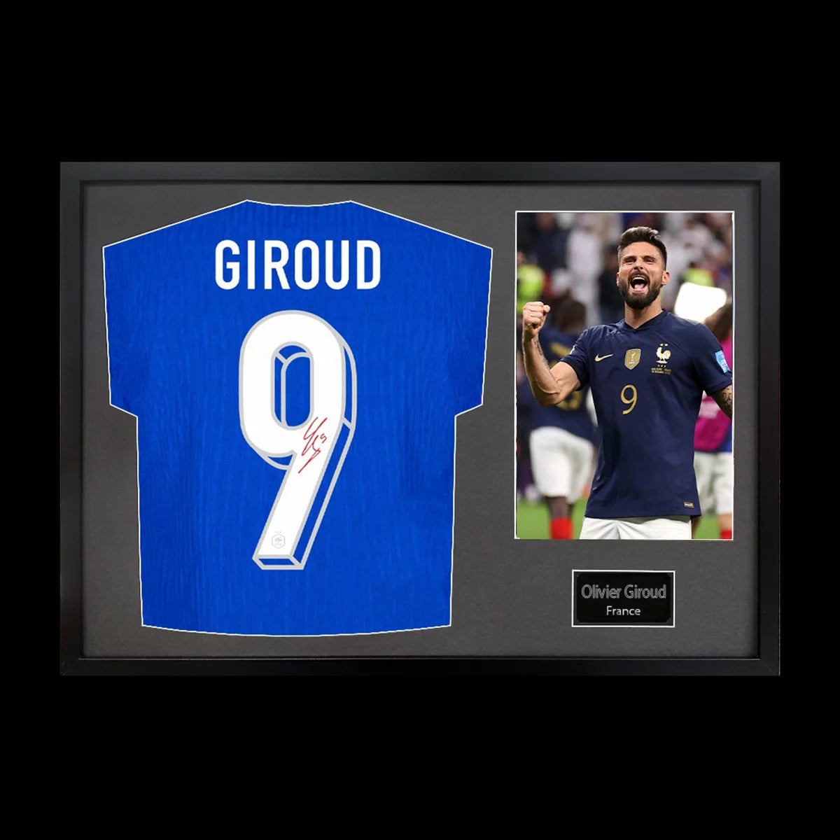 Olivier Giroud Signed Framed France Football Shirt including 1 Photo in 2 Options: White or Black Mount, view 2