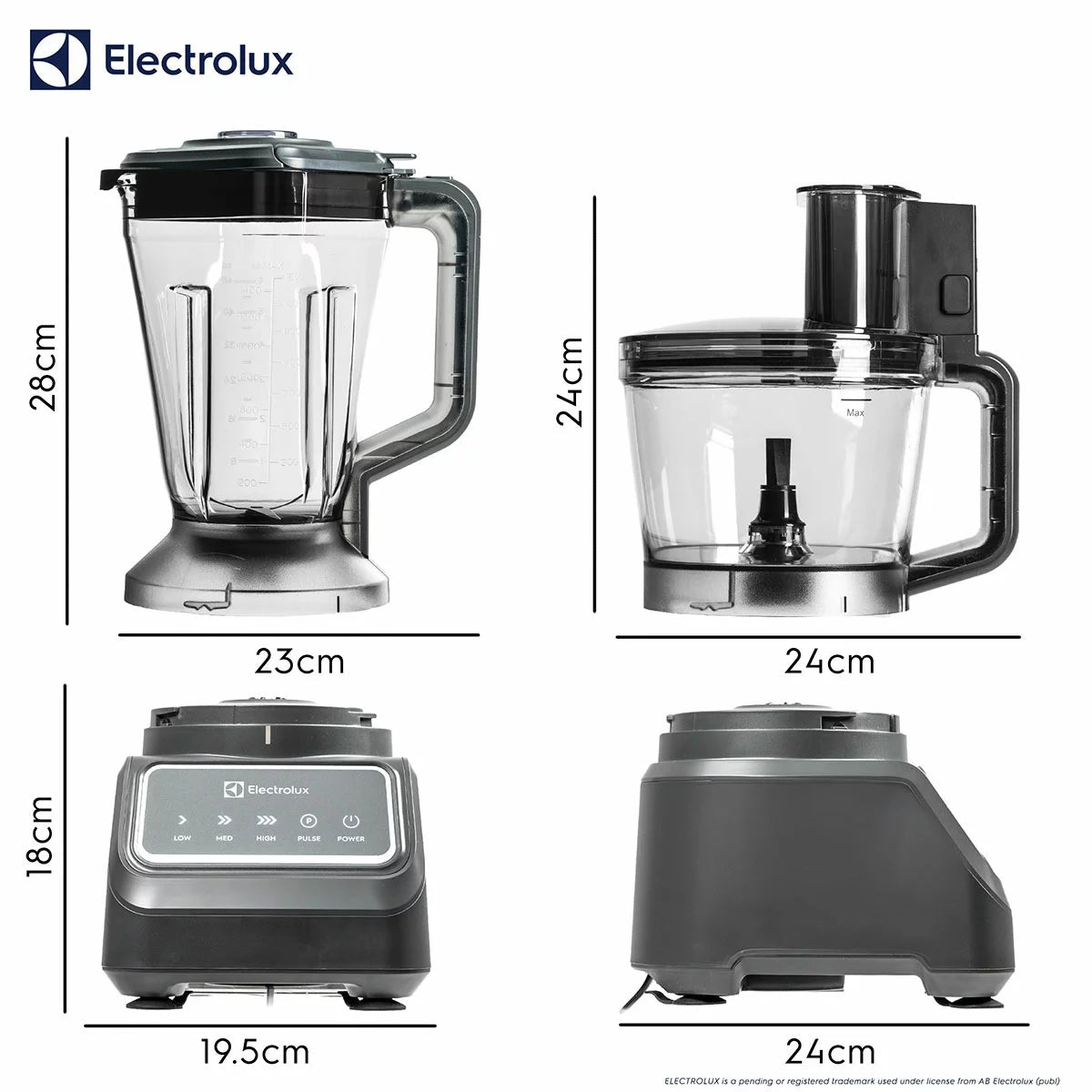 Electrolux SDA2838ELGRY 1000W Multi Food Processor & Blender in Grey, view 7