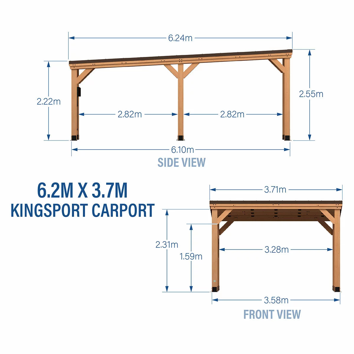 Backyard Kingsport 20ft X 12ft Wooden Carport, view 3
