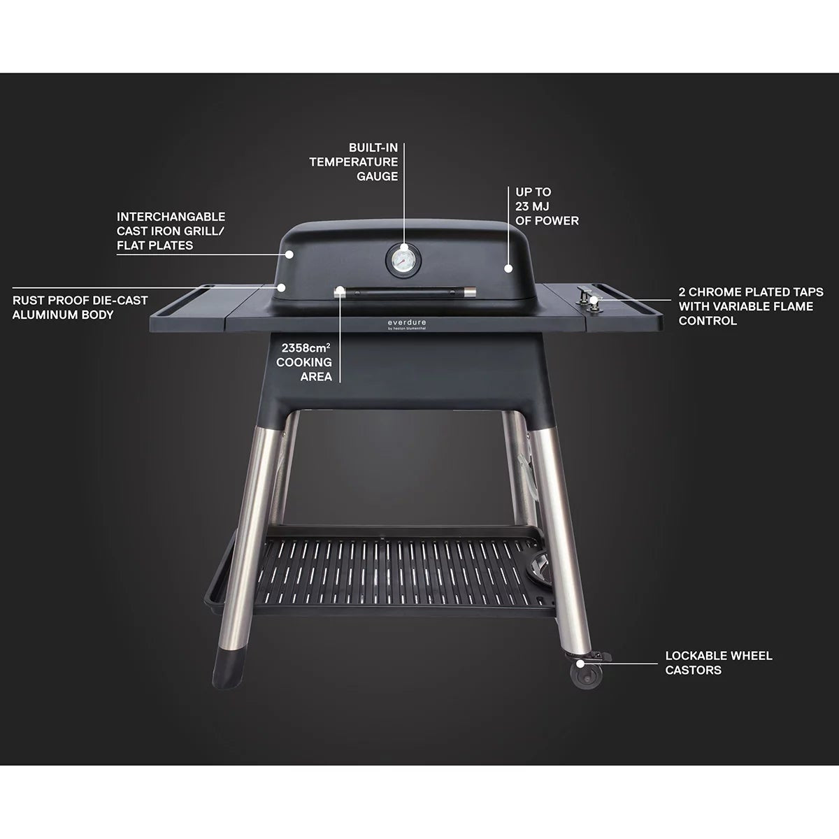 Everdure Force 2 Burner Gas Barbecue in Graphite, view 3