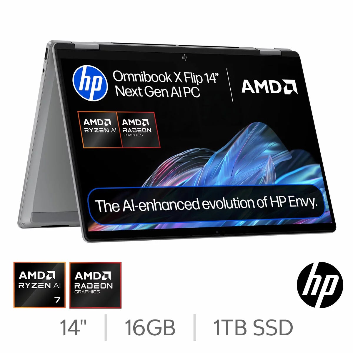 HP Omnibook X Flip, AMD Ryzen AI 7, 16GB RAM, 1TB SSD, 14 Inch Convertible 2 in 1 OLED Laptop, 14-fk0002na