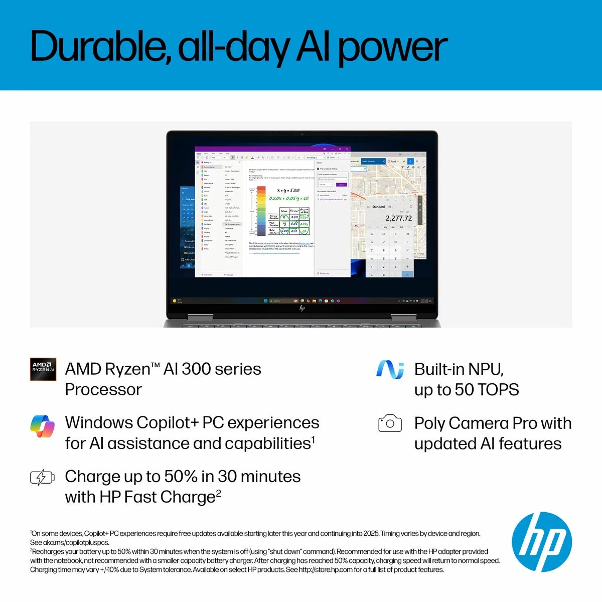 HP Omnibook X Flip, AMD Ryzen AI 7, 16GB RAM, 1TB SSD, 14 Inch Convertible 2 in 1 OLED Laptop, 14-fk0002na, view 3