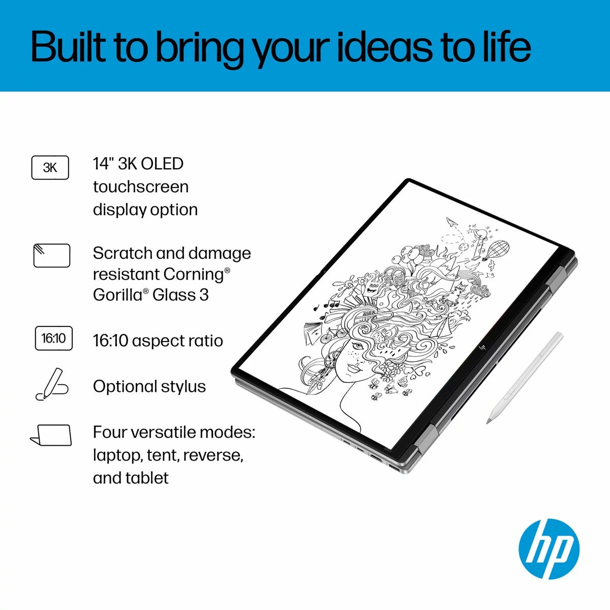 HP Omnibook X Flip, AMD Ryzen AI 7, 16GB RAM, 1TB SSD, 14 Inch Convertible 2 in 1 OLED Laptop, 14-fk0002na, view 7