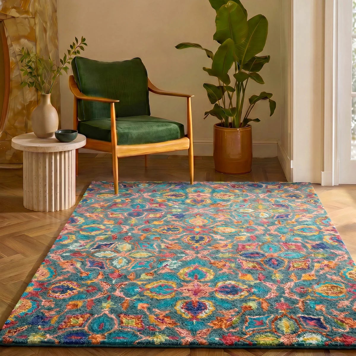 Nourison Vibrant Wool Teal Rug, in 3 Sizes
