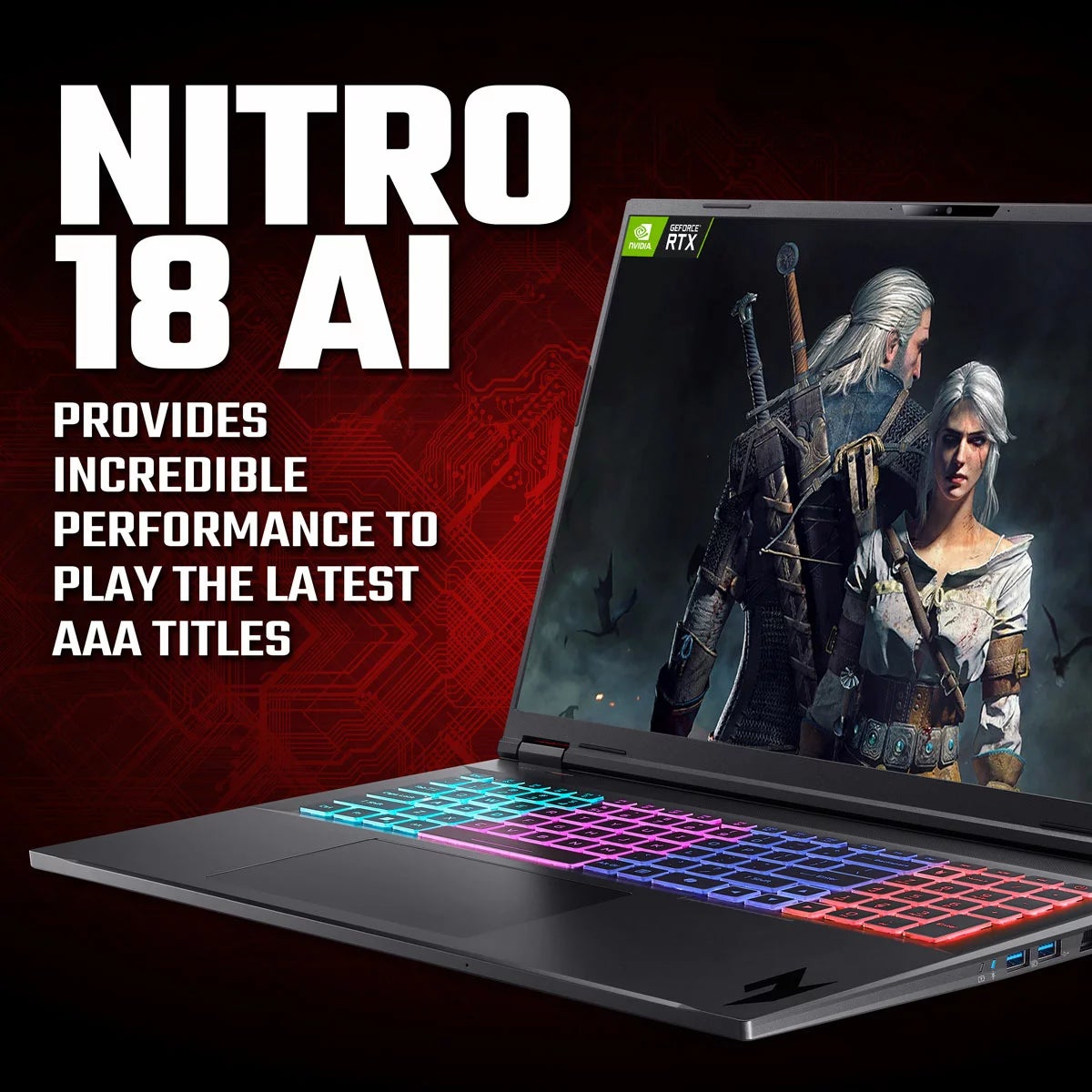 Acer Nitro 18 AI, AMD Ryzen AI 7, 16GB RAM, 1TB SSD, NVIDIA GeForce RTX 5070 Ti, 18 Inch Gaming Laptop, NH.QYCEK.003, view 2