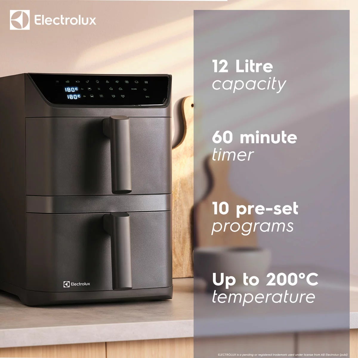 Electrolux SDA2980ELGRY Double Stacked 12L Air Fryer in Grey, view 2