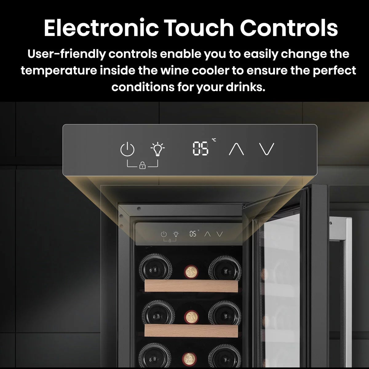 Hisense RW058B3ABGF, 19 Bottle Freestanding, Single Zone Wine Cooler, G Rated in Black, view 5