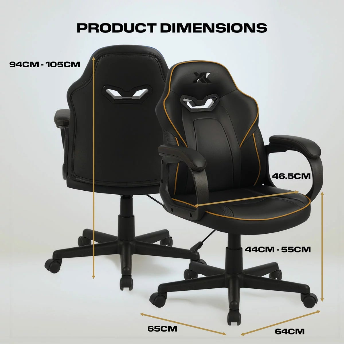 X Rocker Mythos Mid-Back Gaming Chair, Black/Gold, view 2
