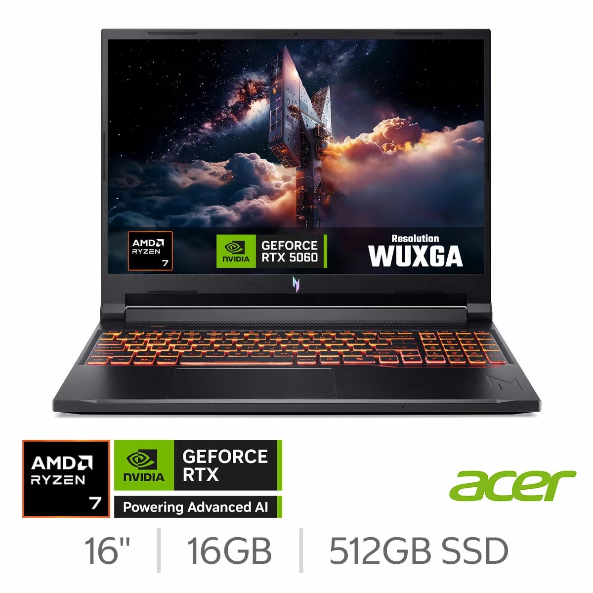 Acer Nitro V 16 AI, AMD Ryzen 7, 16GB RAM, 512GB SSD, NVIDIA GeForce RTX 5060, 16 Inch Gaming Laptop, NH.QYXEK.00H