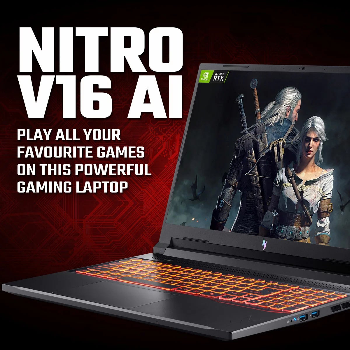 Acer Nitro V 16 AI, AMD Ryzen 7, 16GB RAM, 512GB SSD, NVIDIA GeForce RTX 5060, 16 Inch Gaming Laptop, NH.QYXEK.00H, view 2