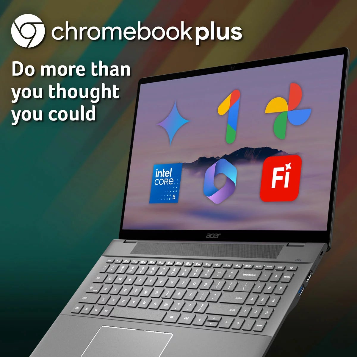 Acer Chromebook Plus, Intel Core 5, 8GB RAM, 128GB UFS, 16 Inch Laptop, NX.JCMEK.006, view 2