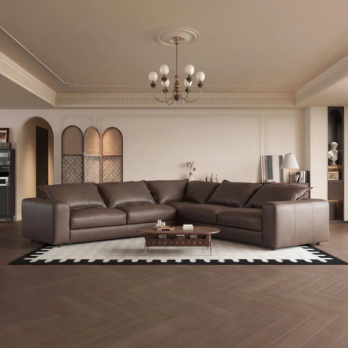 Simon Li Westbrook Brown Leather Corner Sofa, view 3