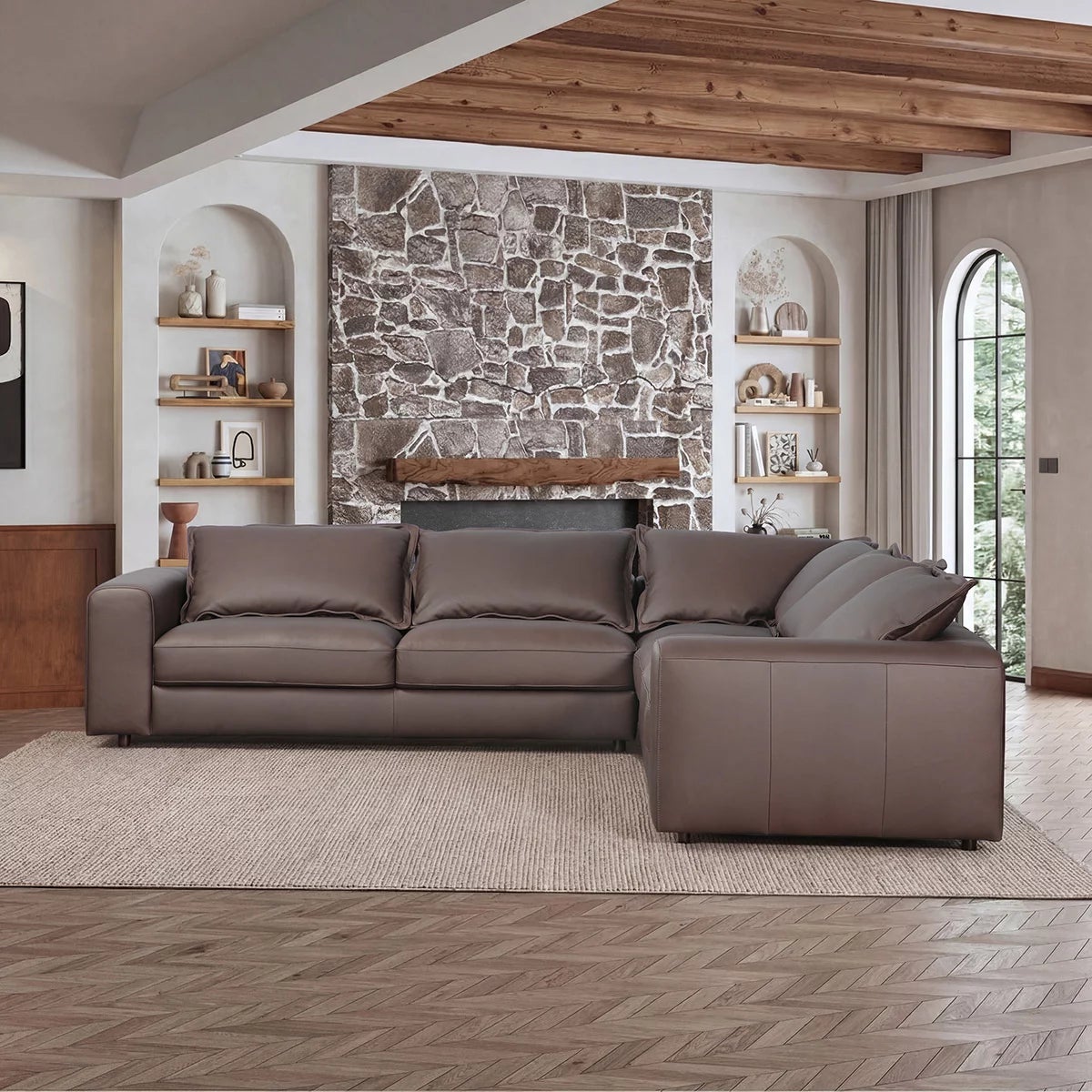 Simon Li Westbrook Brown Leather Corner Sofa, view 4