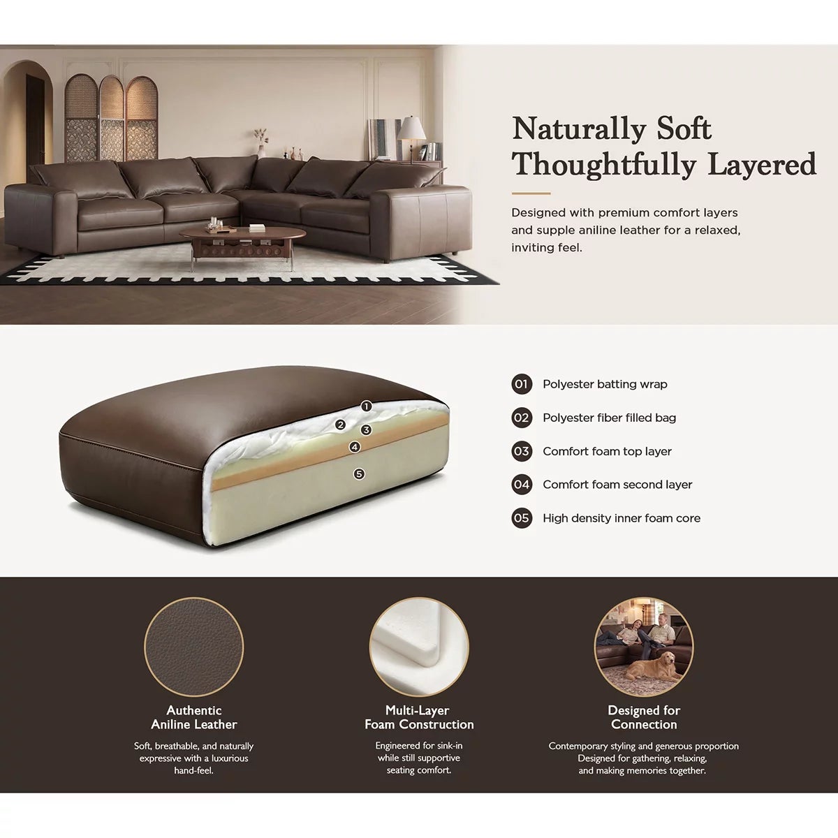 Simon Li Westbrook Brown Leather Corner Sofa, view 8