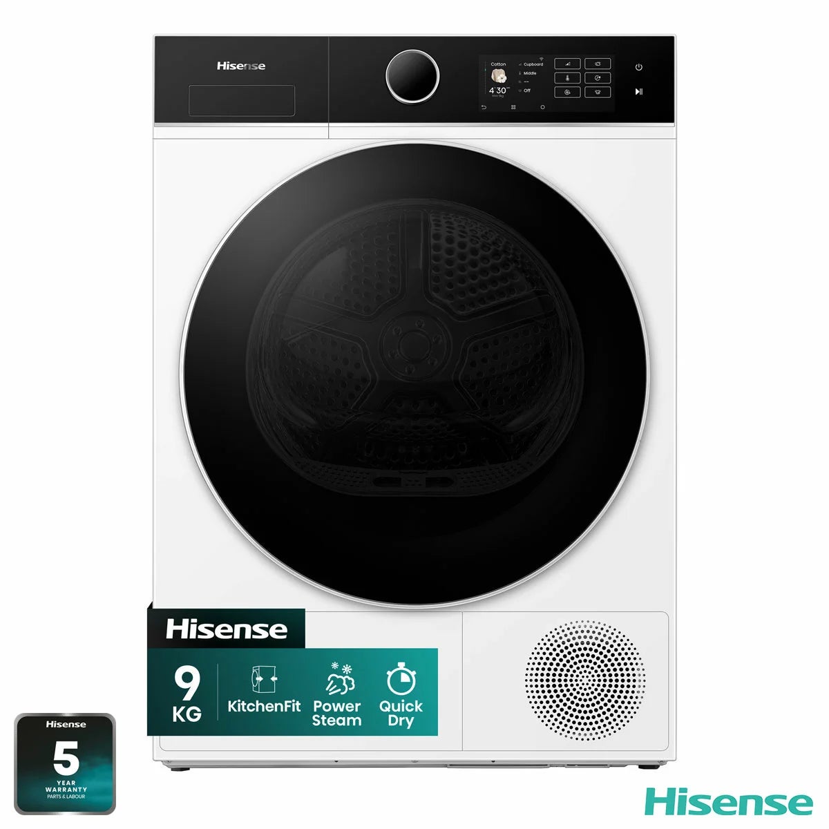 Hisense KitchenFit 5i Series DH5I904BWBC, 9kg Heat Pump Dryer, A+++ Rated in White