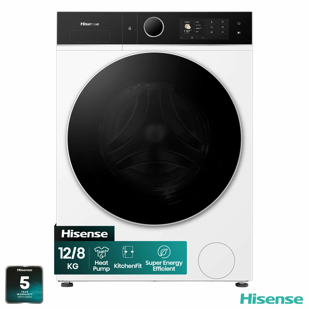 Hisense KitchenFit 5i Series WD5I1245BWRH 12kg / 8kg Washer Dryer, A Rated in White