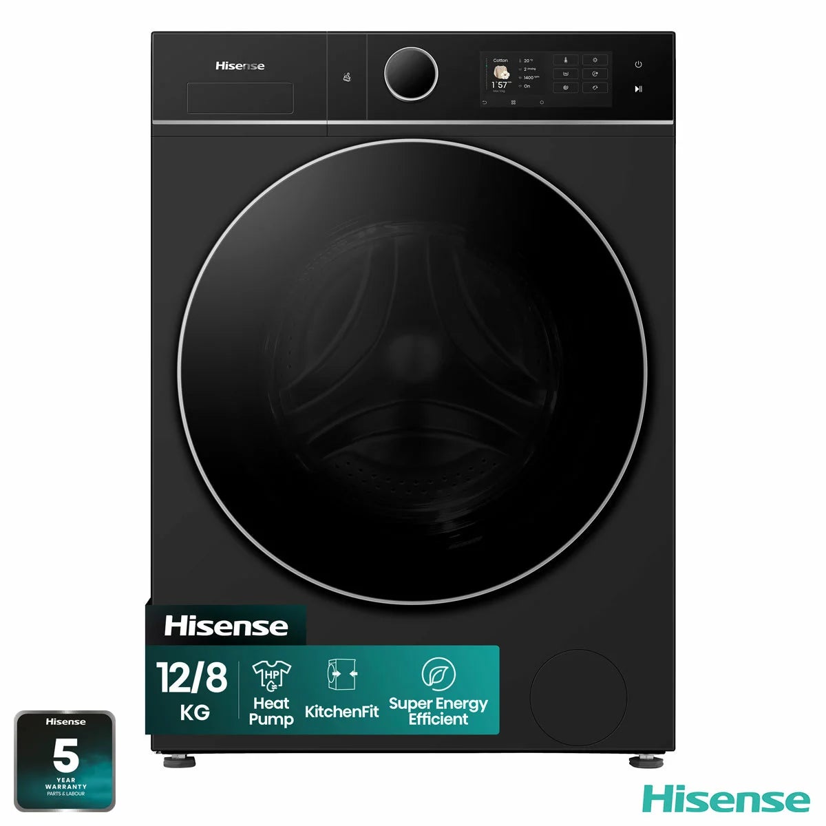 Hisense KitchenFit 5i Series WD5I1245BBRH 12kg / 8kg Washer Dryer, A Rated in Black