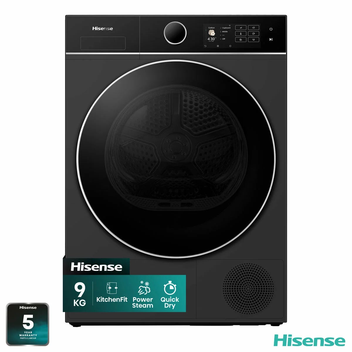 Hisense KitchenFit 5i Series DH5I904BBBC, 9kg Heat Pump Dryer, A+++ Rated in Black