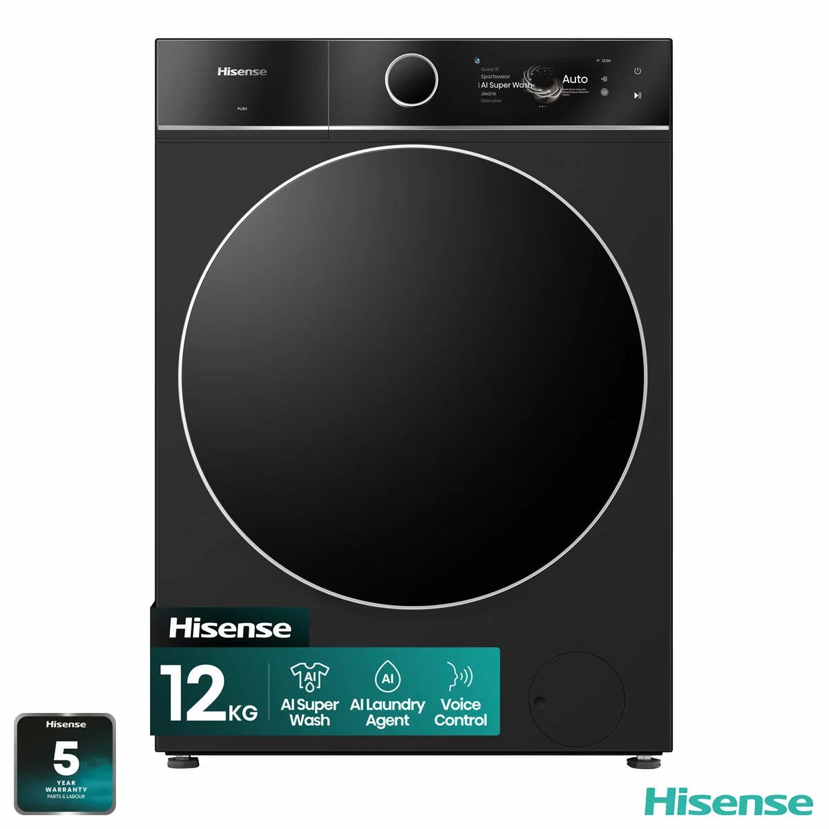 Hisense KitchenFit 7i Series WF7I1248BBR, 12kg Washing Machine, A Rated in Black