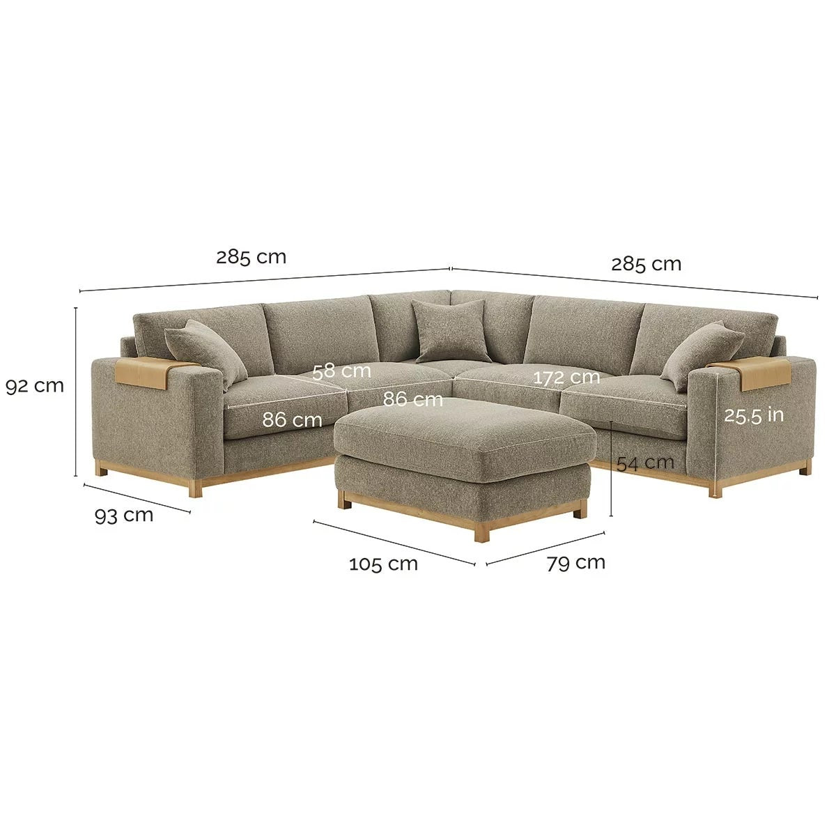 Aiden & Ivy Hawthorne Brown Fabric 4 Piece Corner Sofa, view 2