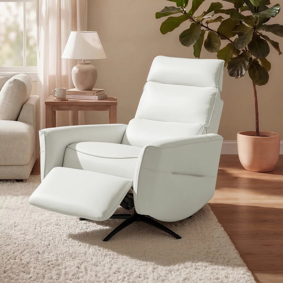 Aiden & Ivy Spencer Cream Leather Manual Reclining Chair