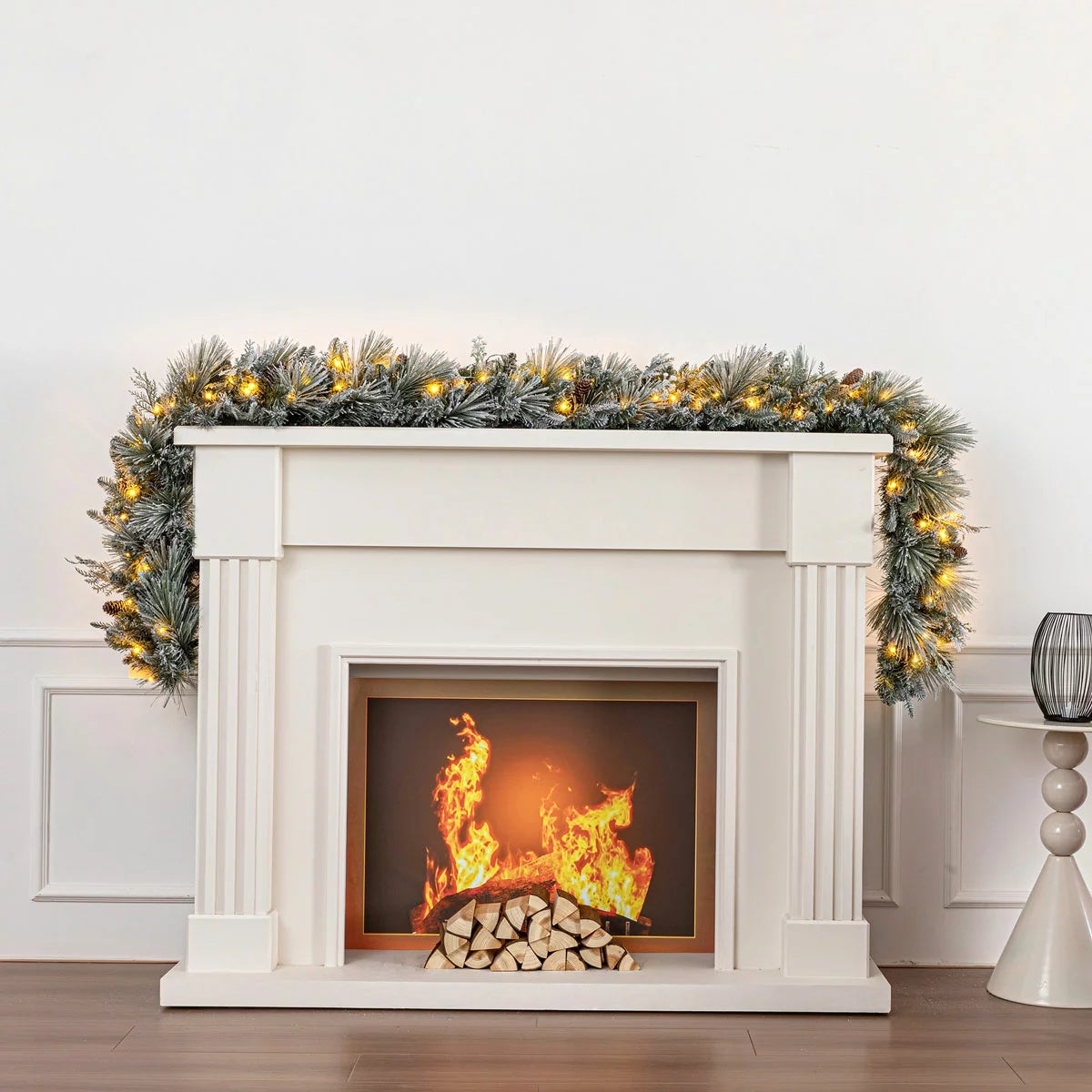 9ft Pre-Lit Flocked Garland With Twinkle LED Lights