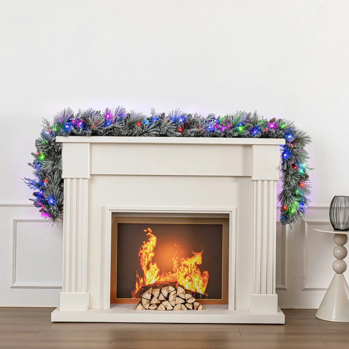 9ft Pre-Lit Flocked Garland With Twinkle LED Lights, view 2