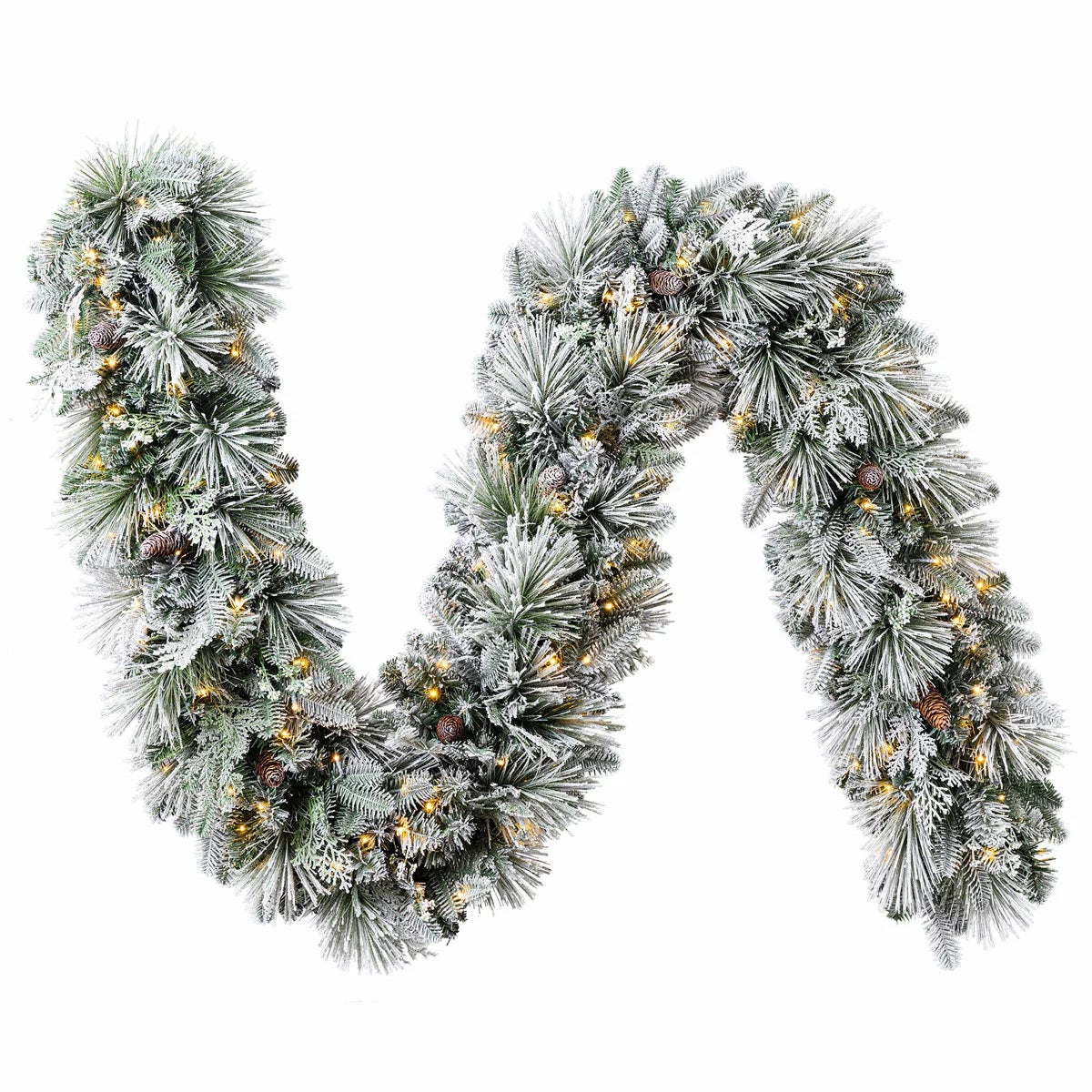 9ft Pre-Lit Flocked Garland With Twinkle LED Lights, view 5