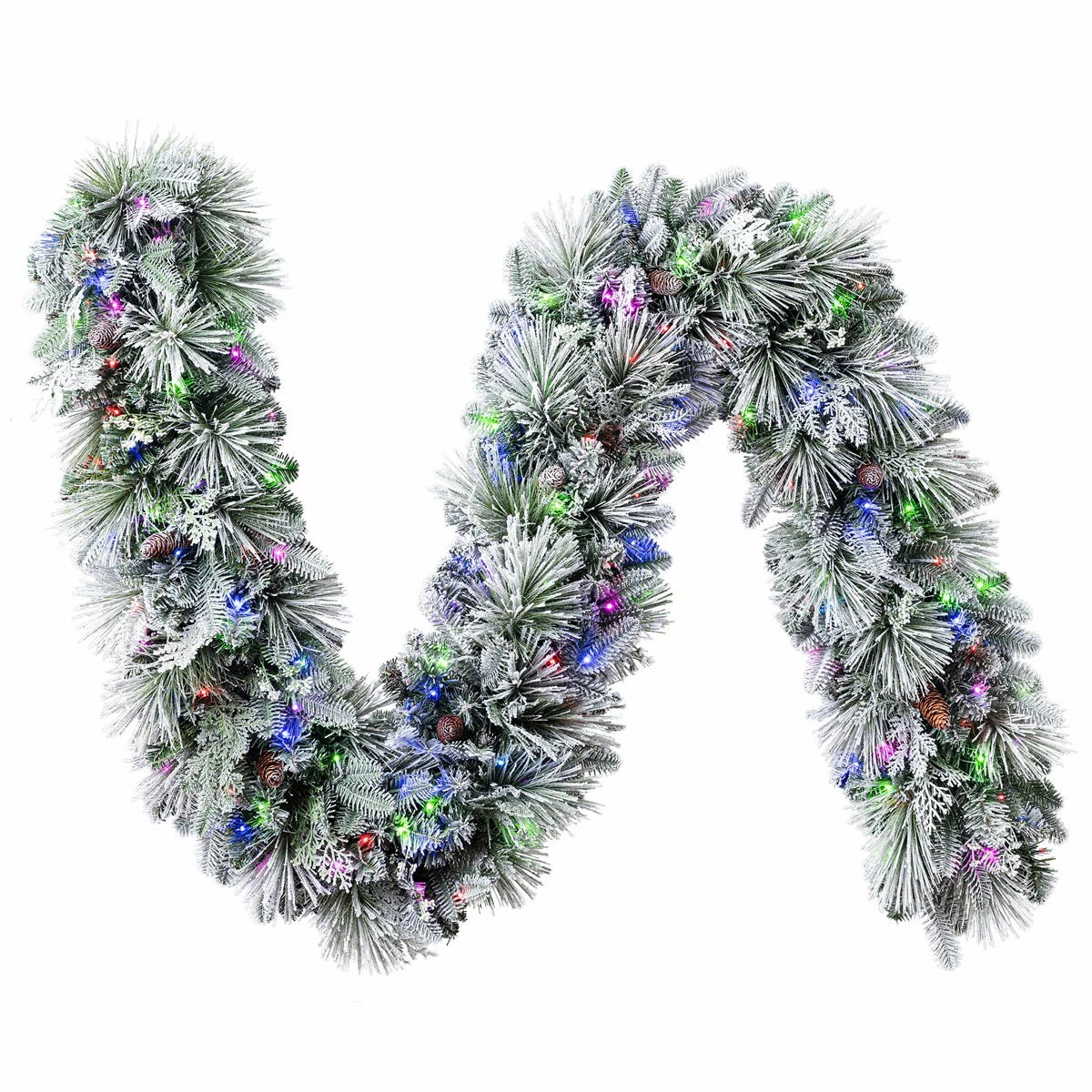 9ft Pre-Lit Flocked Garland With Twinkle LED Lights, view 4