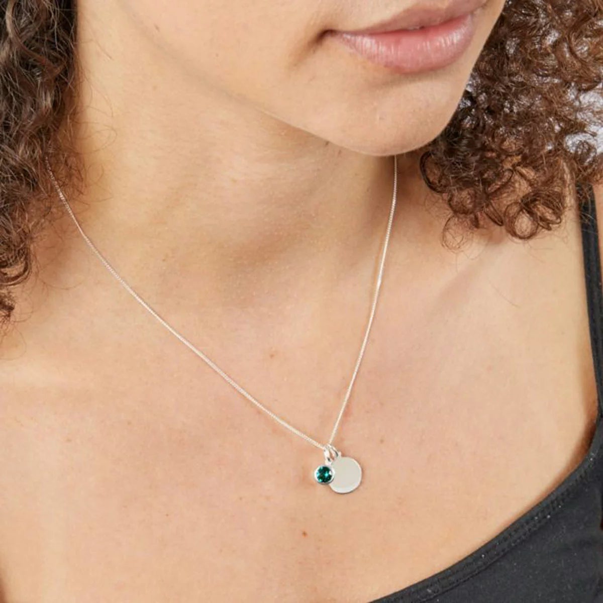 Beginnings Sterling Silver Birthstone Pendant Necklace & Disc on Chain, Personalisation Available, view 5
