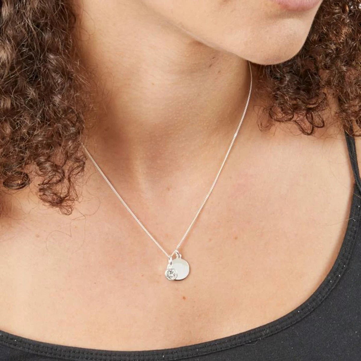 Beginnings Sterling Silver Birthstone Pendant Necklace & Disc on Chain, Personalisation Available, view 6