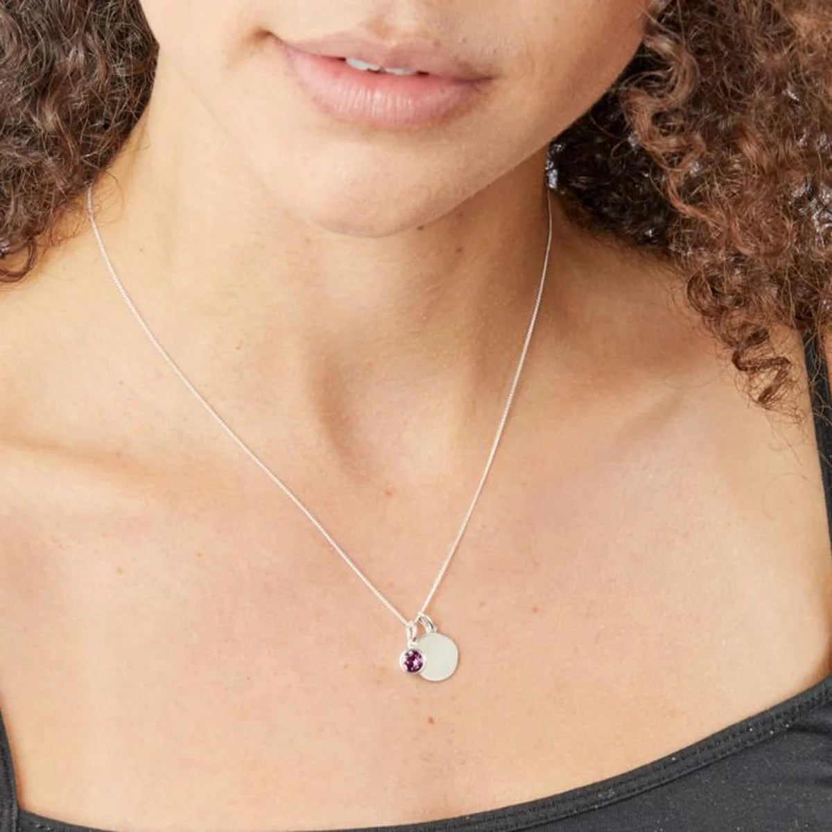 Beginnings Sterling Silver Birthstone Pendant Necklace & Disc on Chain, Personalisation Available, view 8
