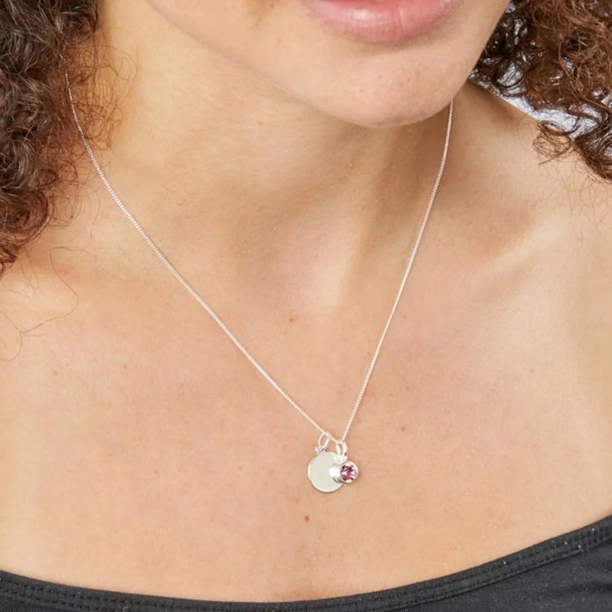 Beginnings Sterling Silver Birthstone Pendant Necklace & Disc on Chain, Personalisation Available, view 28