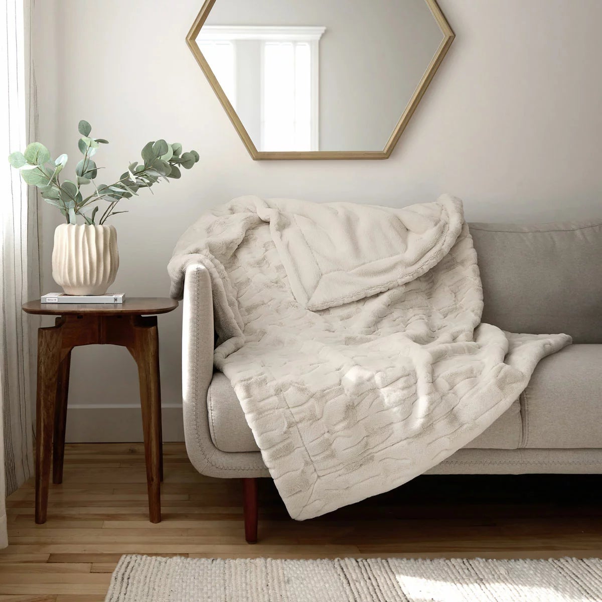 Safdie Luxury Faux Rabbit Fur Throw, 127 x 178 cm