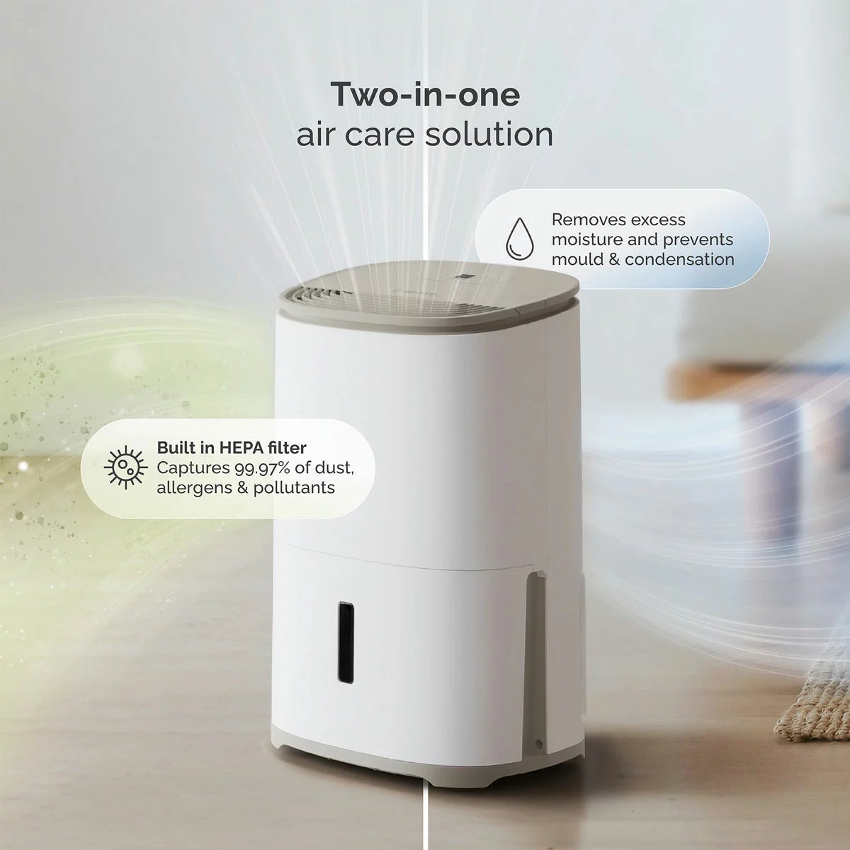 MeacoDry Arete One 10L Dehumidifier & Air Purifier in Warm Pebble, view 7