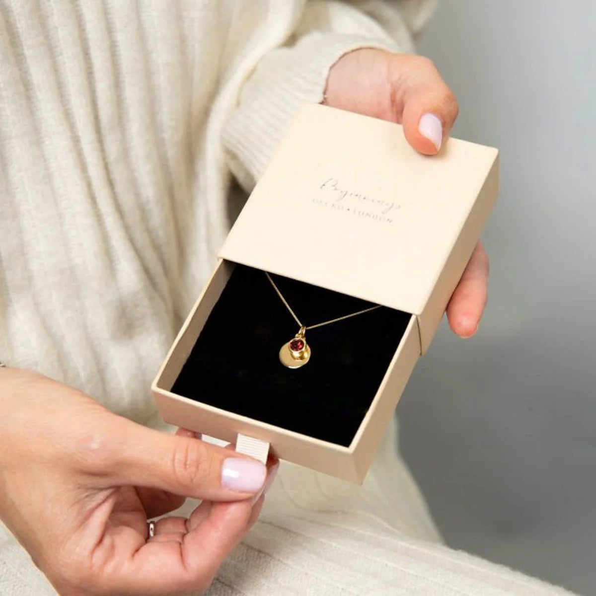 Beginnings Gold Plated Sterling Silver Birthstone Pendant Necklace & Disc on Chain, Personalisation Available, view 10