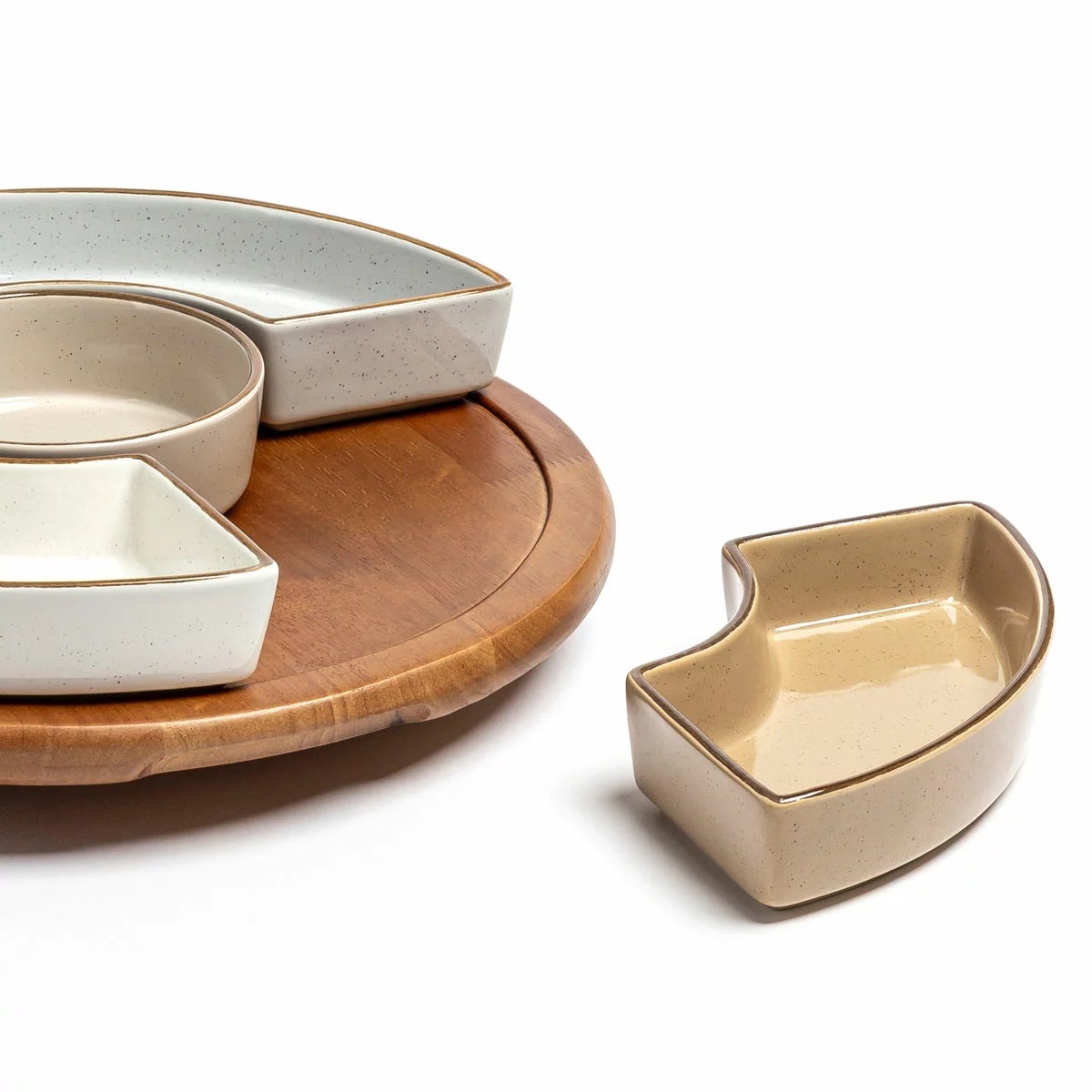 Over & Back Acacia Lazy Susan, with 5 Stoneware Dishes, view 6