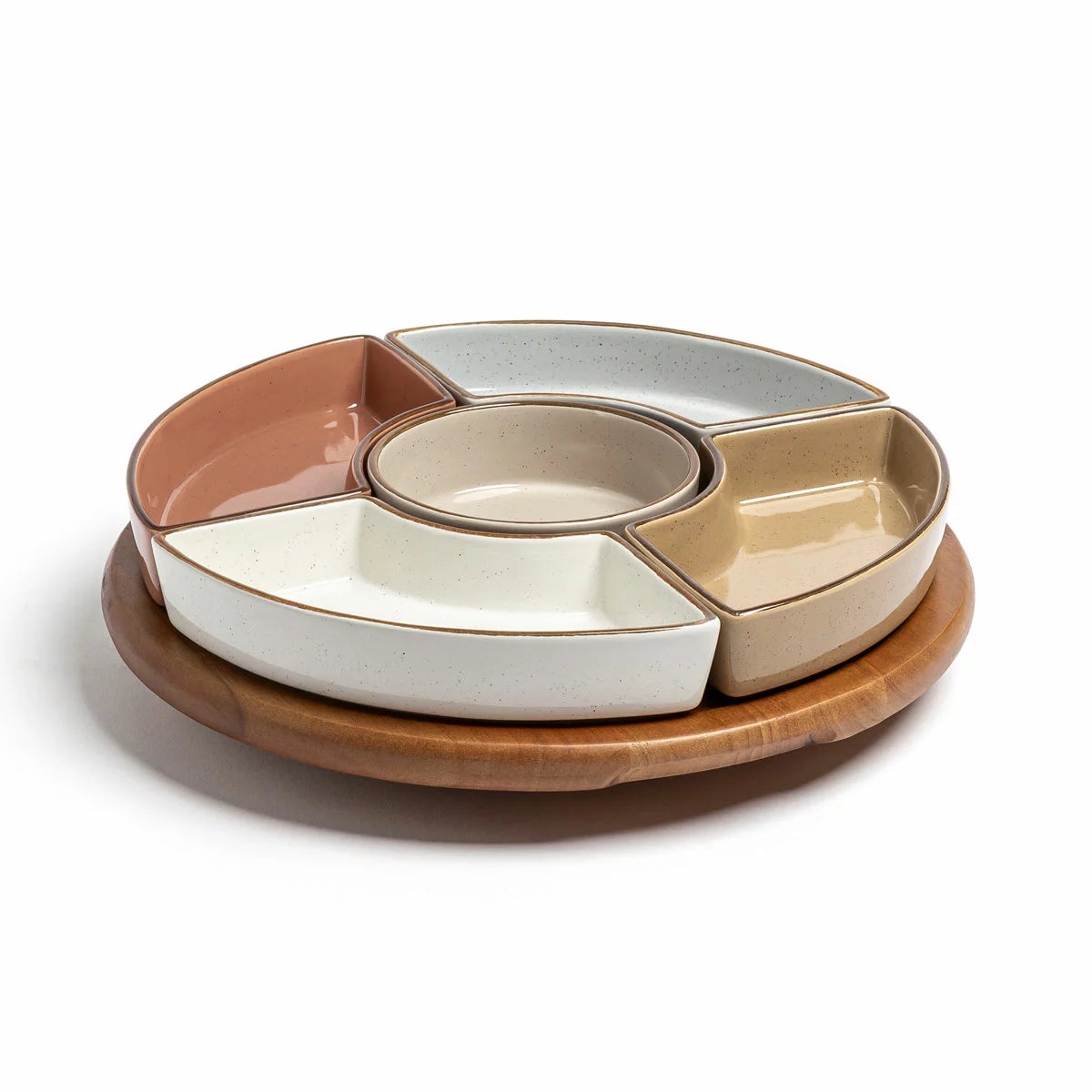 Over & Back Acacia Lazy Susan, with 5 Stoneware Dishes, view 5