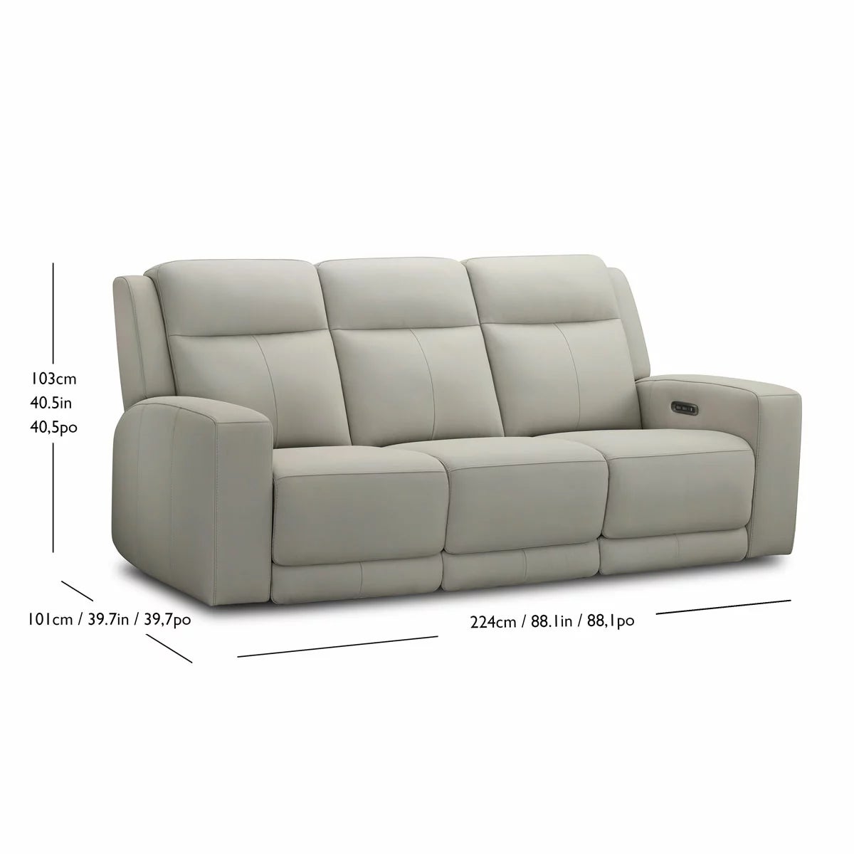 Simon Li Wren Light Grey Leather Power Reclining 3 Seater Sofa with Power Headrest, view 2