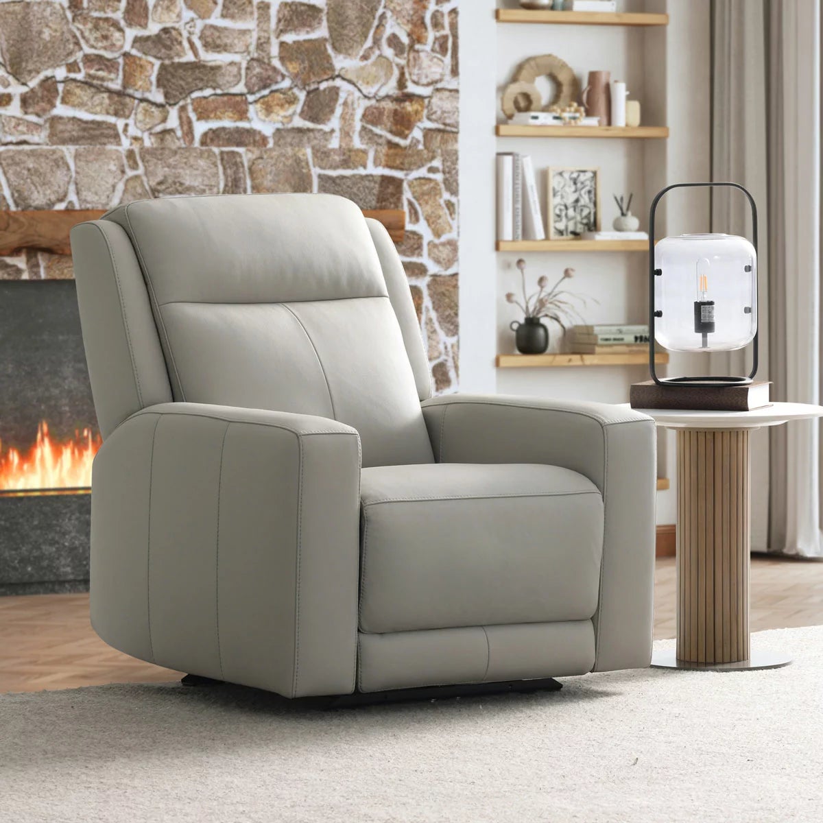 Simon Li Wren Light Grey Leather Power Reclining Armchair with Power Headrest