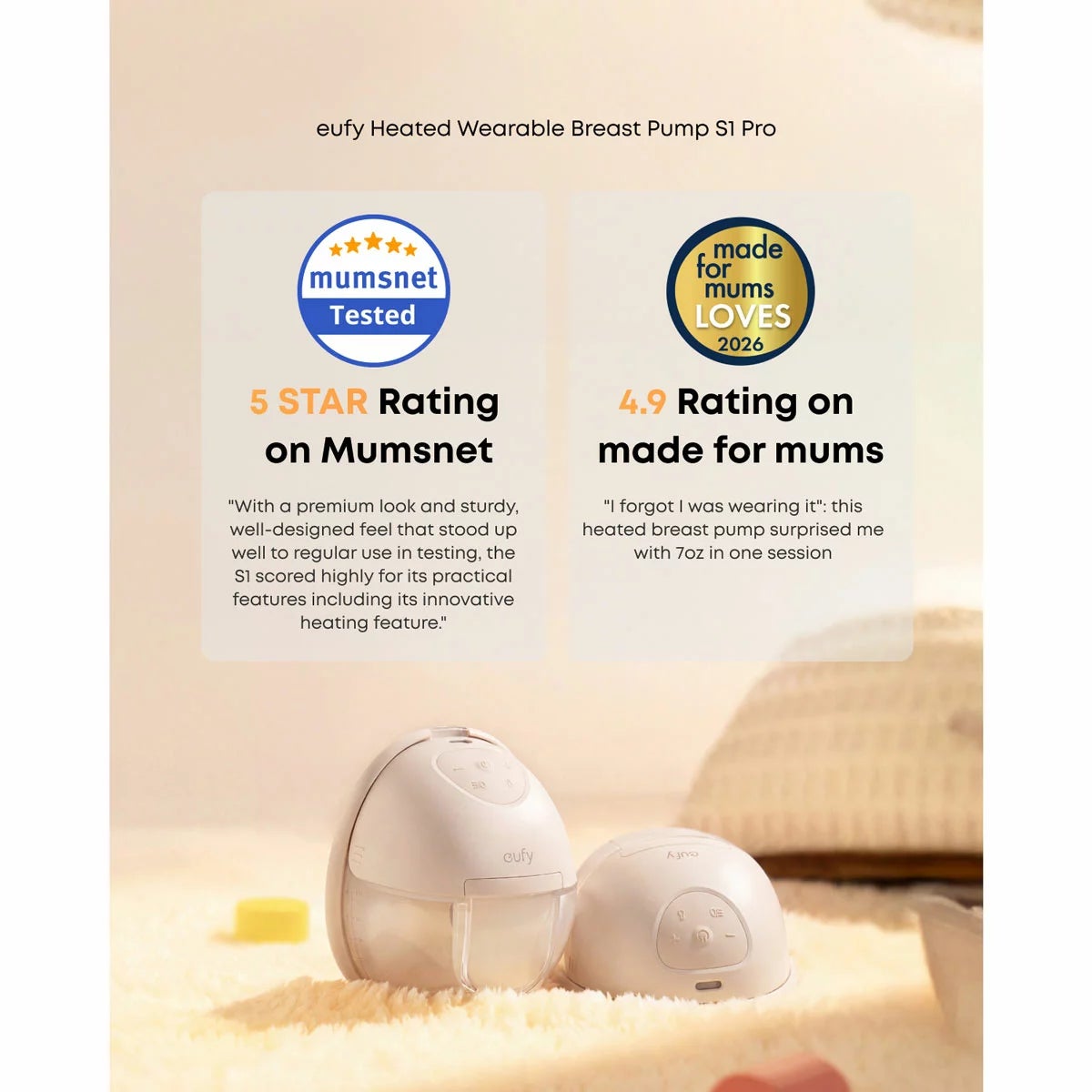 eufy S1 Pro Heated Electric Breast Pump with Charging Case & Replacement Accessories, view 4