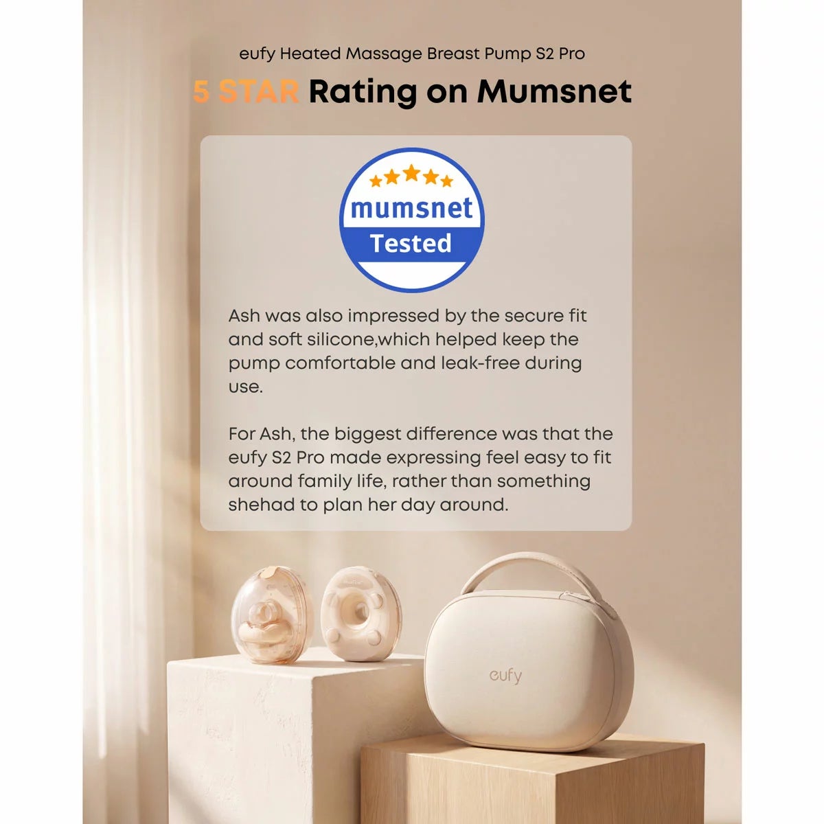 eufy S2 Pro Heated Massaging Electric Breast Pump with Charging Case and Replacement Accessories, view 3