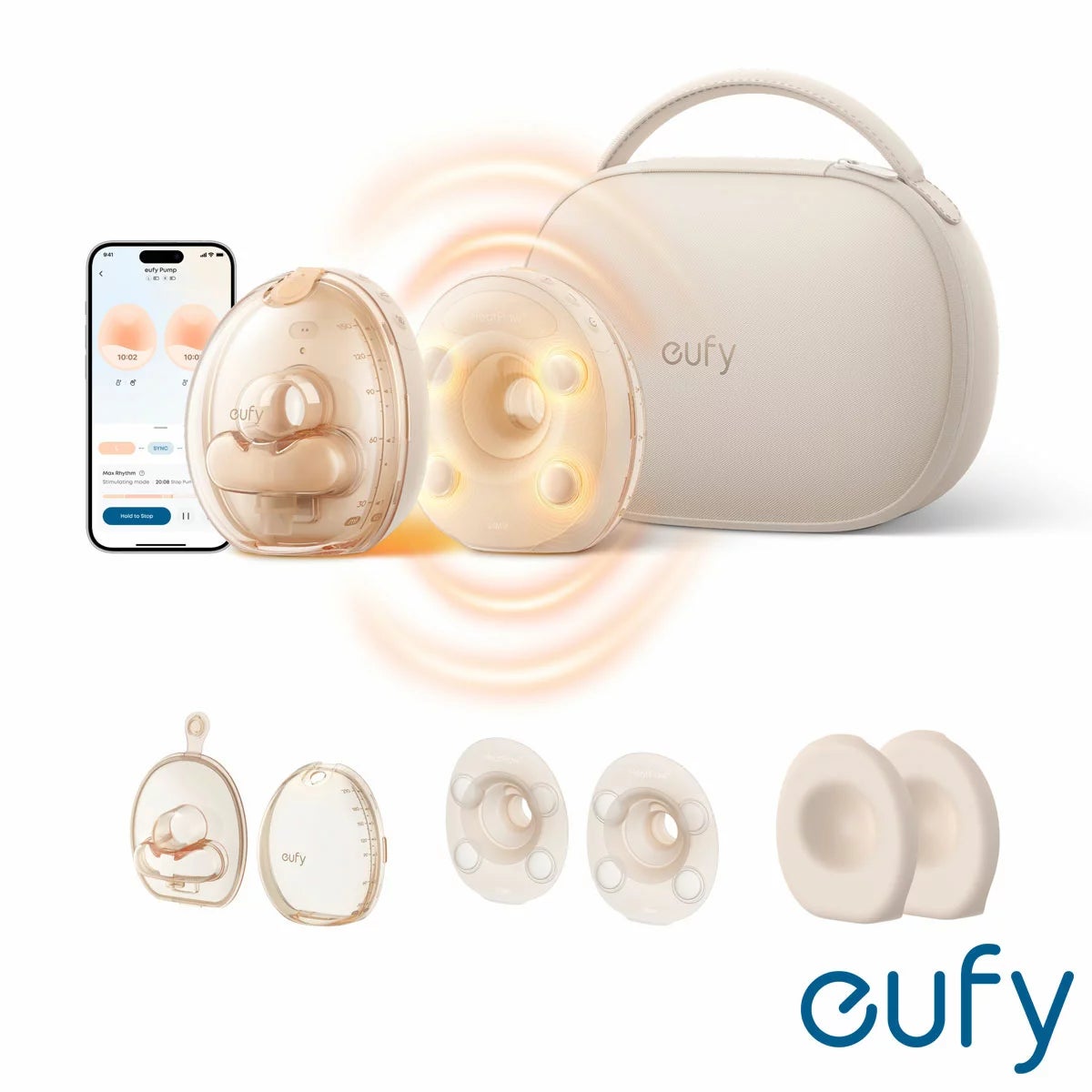 eufy S2 Pro Heated Massaging Electric Breast Pump with Charging Case and Replacement Accessories