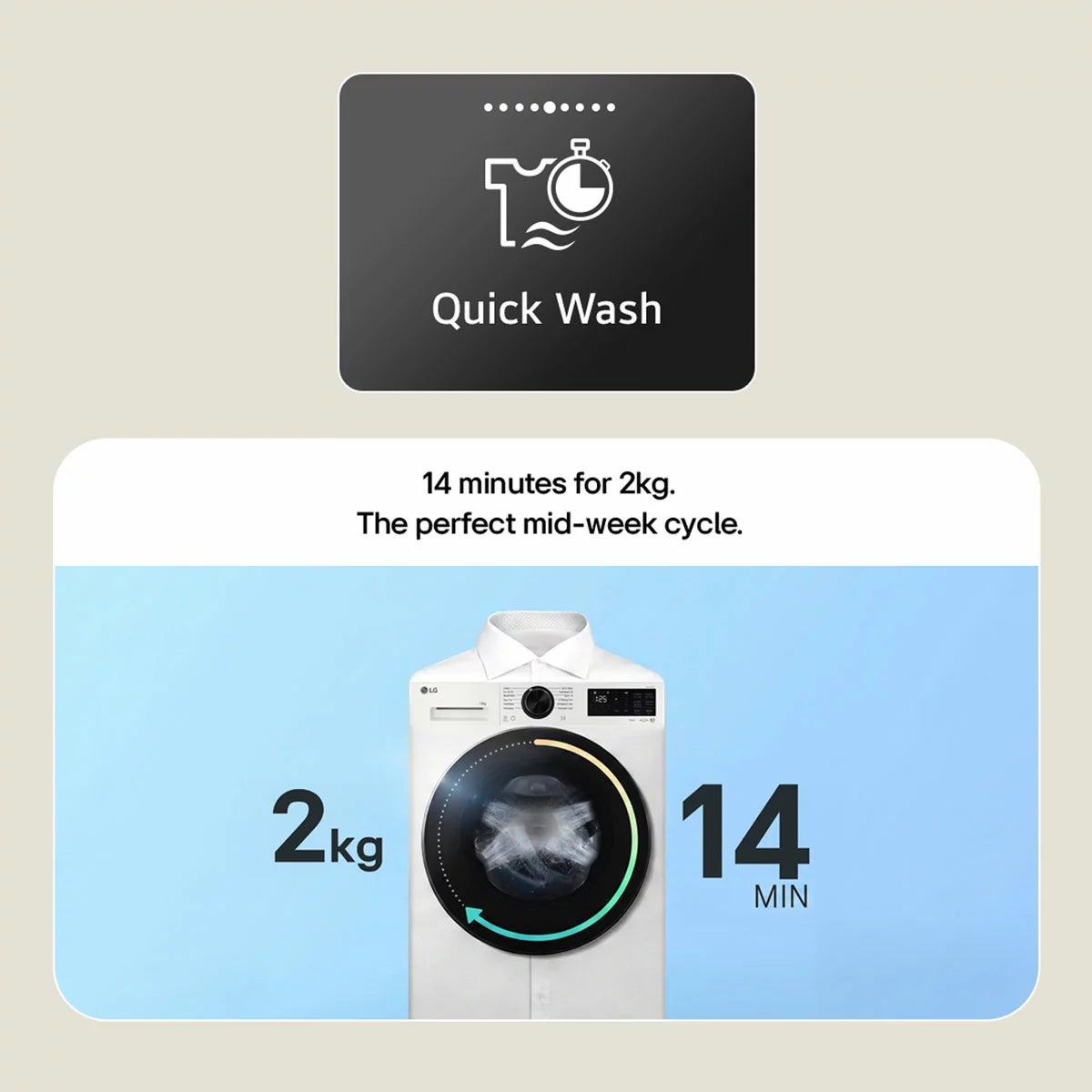 LG Series 3 F2X50S9NLB, 9kg Washing Machine, A Rated in White, view 5