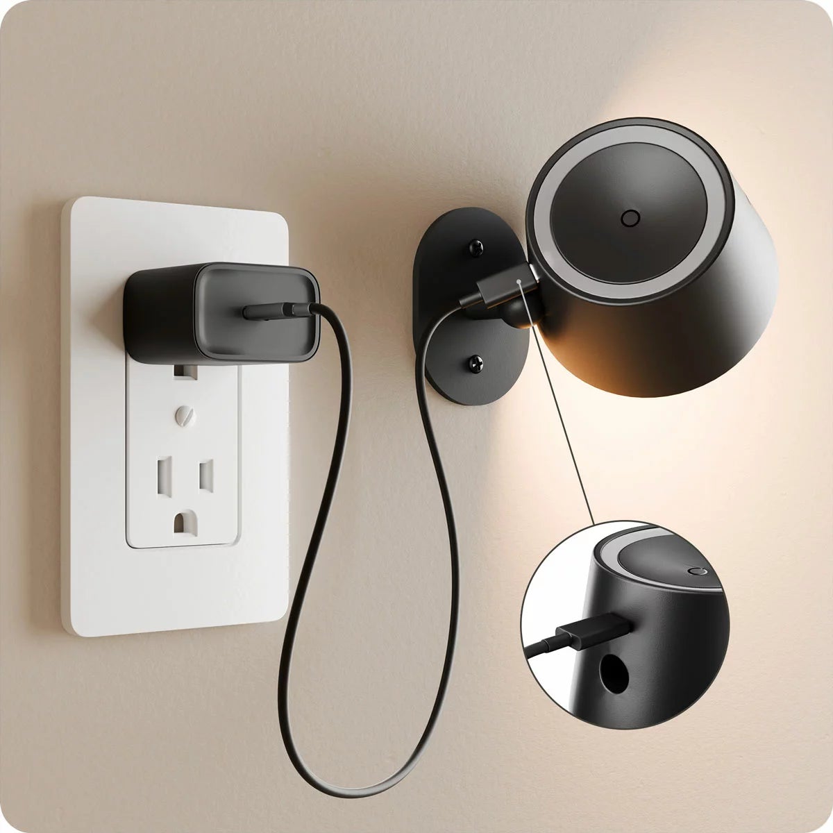 Globe Rechargeable Black Portable Wall Light, 2 Pack, view 4